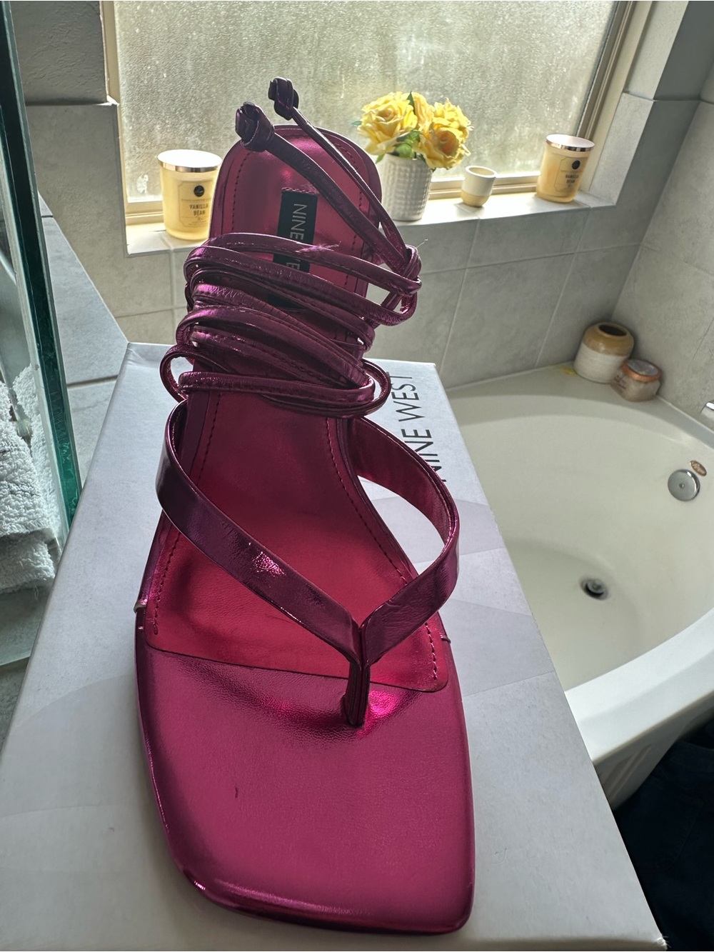 Nine West Metallic Fuchsia Strappy Wrap Sandal
